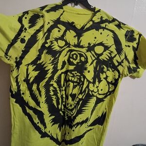 Neon Lime Graphic Bear Tee with Bold Black Print